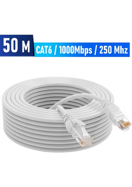 (50 Metre) Cat6 Internet Kablosu Ethernet Utp Patch High Speed Açık Gri