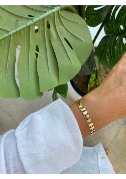 Xuping Özel Seri 14K Dikdörtgen Şerit Gold Bileklik