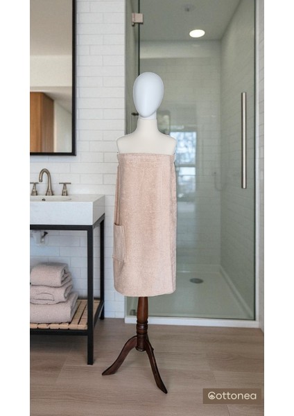 % 100 Pamuklu Aetos Sarma Havlu, Duş, Deniz-Plaj, Banyo Havlusu Kadın Bej