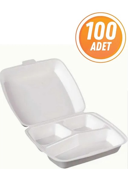 3 Gözlü Kapaklı Köpük Tabak 100 Adet Köpük Tabak