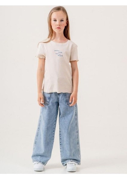 Kız Çocuk Çiçek Işlemeli Kot Ceket T-Shirt Ikili Takım fiyatları