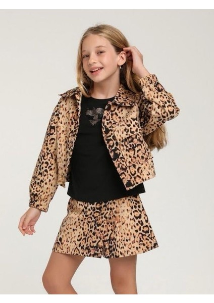 Kız Çocuk Leopar Desenli Tek Cepli Ceket indirimleri