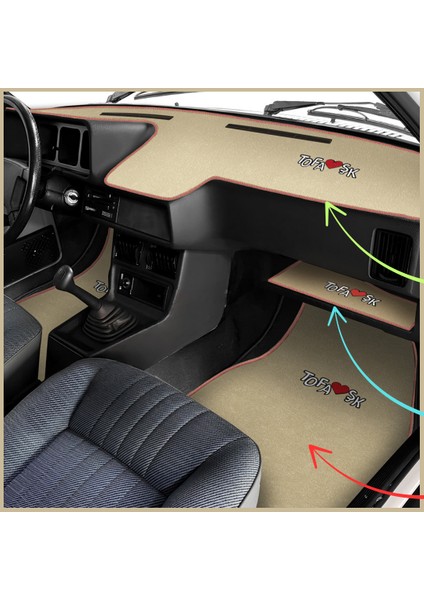 Tofaş Şahin Doğan Kartal Bej Renk Nakışlı Alçak Torpido Halısı & Alt Sehpa Örtüsü - Oto Halı Paspas