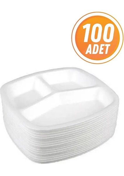 3 Gözlü Köpük Tabak Tabldot 100 Adet