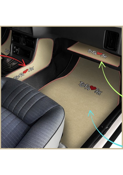 Tofaş Şahin Doğan Kartal Bej Renk Oto Halı Paspas | Orta Konsol Koruma Yan Halı Torpido Sehpa Örtüsü