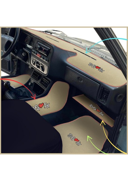 Tofaş Şahin Doğan Kartal Bej Renk Oto Halı Paspas | Tofaş Yüksek Torpido & Vites Konsol Koruma Seti