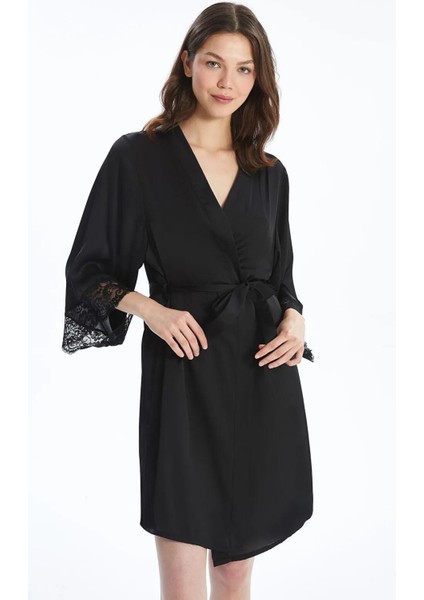 Lcw Kruvaze Yaka Saten Kadın Sabahlık (W5)