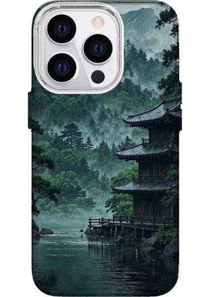 IPHONE 13 Pro Uyumlu Özel Japon Tapınağı Tasarımlı Lüks Silikon Kılıf