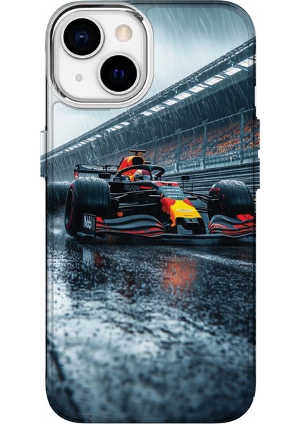 IPHONE 14 Uyumlu Özel Redbull F1 Yağmurlu Pist Tasarımlı Lüks Silikon Kılıf