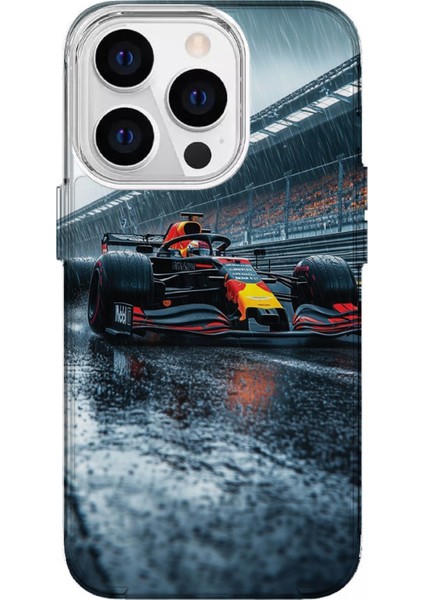 IPHONE 14 Pro Uyumlu Özel Redbull F1 Yağmurlu Pist Tasarımlı Lüks Silikon Kılıf