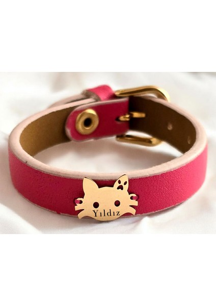 Altın Plakalı 14 Ayar Yıldız Ismine Özel Kedi Motifli Doğal Pembe Derili Hediye BILEKLIK-634ISIM fiyatları