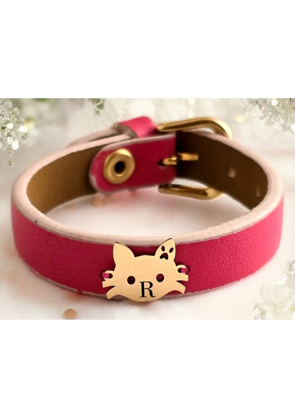 14 Ayar Plakalı Altın R Harfine Özel Doğal Pembe Derili Kedi Motifli Hediye BILEKLIK-634HARF fiyatları