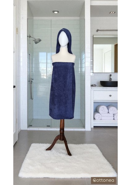 % 100 Pamuklu Aetos Sarma Havlu, Duş, Deniz-Plaj, Banyo Havlusu ve Saç Bonesi Kadın Lacivert