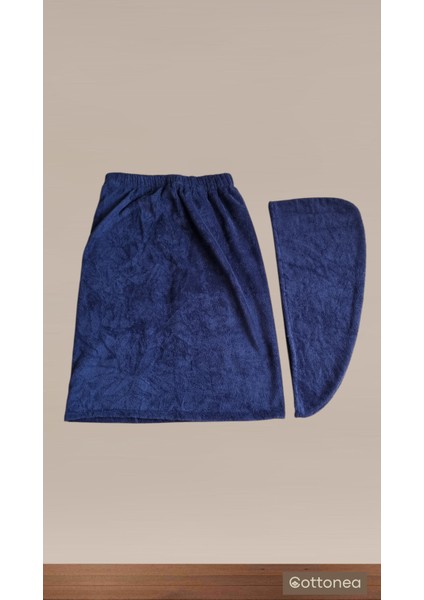 % 100 Pamuklu Aetos Sarma Havlu, Duş, Deniz-Plaj, Banyo Havlusu ve Saç Bonesi Kadın Lacivert