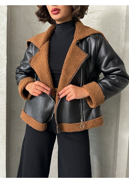 Cepli Kürklü Çapraz Fermuarlı Deri Mont fiyatları