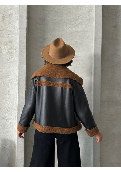 Cepli Kürklü Çapraz Fermuarlı Deri Mont modelleri