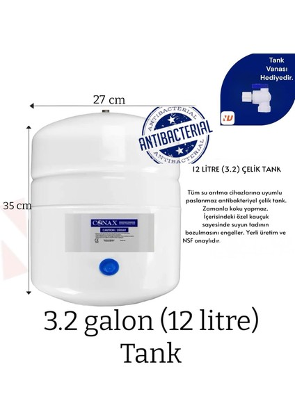 Su Arıtma Tankı 12 Lt Tüm Cihazlara Uyumlu, Nsf Onaylı, Paslanmaz Çelik Tank