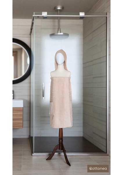 % 100 Pamuklu Aetos Sarma Havlu, Duş, Deniz-Plaj, Banyo Havlusu ve Saç Bonesi Kadın Bej