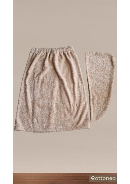 % 100 Pamuklu Aetos Sarma Havlu, Duş, Deniz-Plaj, Banyo Havlusu ve Saç Bonesi Kadın Bej