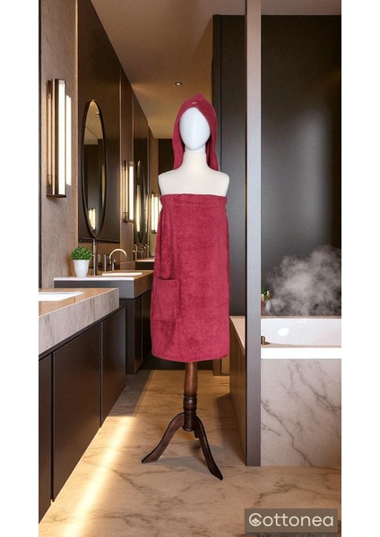 % 100 Pamuklu Aetos Sarma Havlu, Duş, Deniz-Plaj, Banyo Havlusu ve Saç Bonesi Kadın Bordo