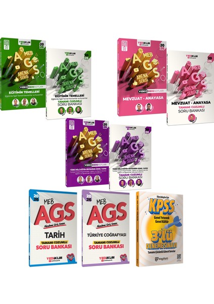 2026 Meb Ags Çözümlü Soru Bankası-Video Ders Notları(Eğitim,mevzuat,anayasa-Türkiye Coğrafyası-Tarih