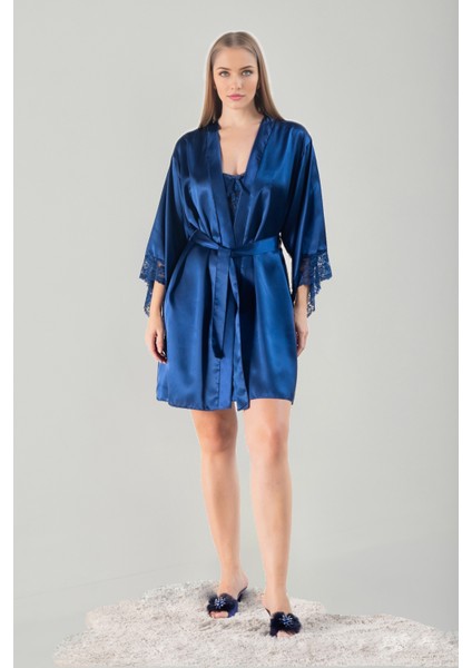 Kadın Lüks Saten Güpür Dantel Detaylı Çeyizlik Gecelik Sabahlık Takımı modelleri