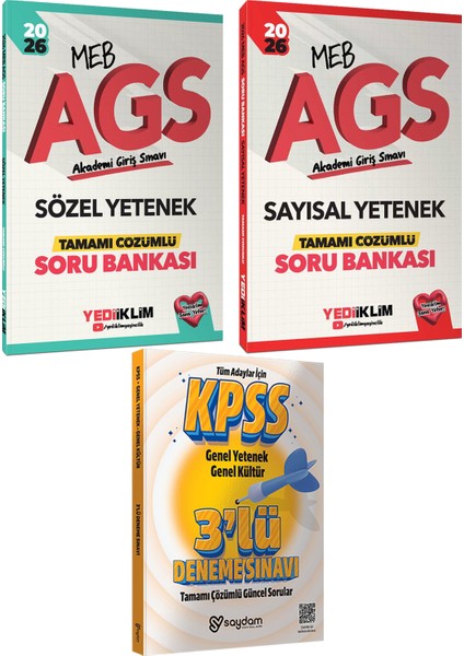 2026 Meb Ags Sözel-Sayısal Yetenek Tamamı Çözümlü Soru Bankası-Çözümlü 3 Deneme Hediye