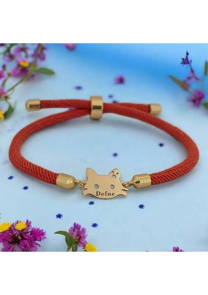 Altın Plakalı 14 Ayar Defne Ismine Özel Kedi Figürlü Turuncu Ipek Örgülü Hediye BILEKLIK-635ISIM fiyatları