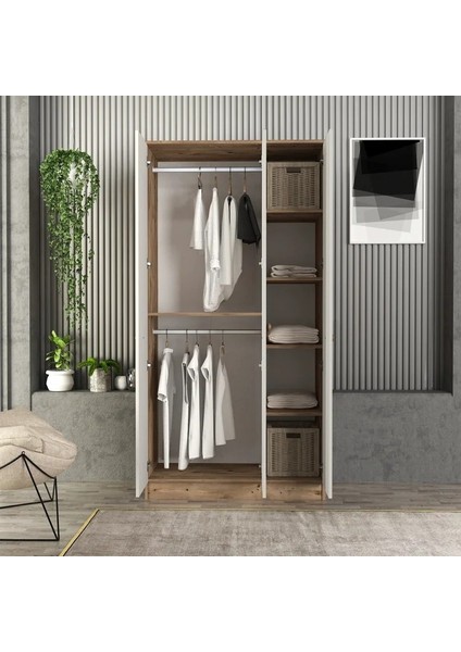 Luna 3 Kapaklı Bazalı Gardırop Tamamı Mdf