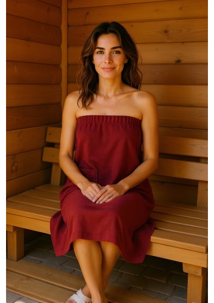 % 100 Pamuklu Aetos Sarma Havlu, Duş, Deniz-Plaj, Banyo Havlusu ve Saç Bonesi Kadın Bordo