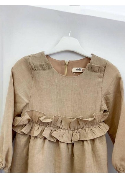 Kız Çocuk Pamuklu Mevsimlik Astarlı Fırfırlı Bol Elbise indirimleri