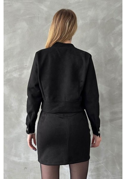 Boydan Fermuarlı, Kol Düğmeli Süet Crop Model Ceket indirimleri
