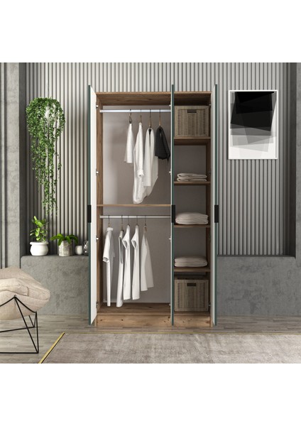 Derin 3 Kapaklı Bazalı Gardırop Tamamı Mdf