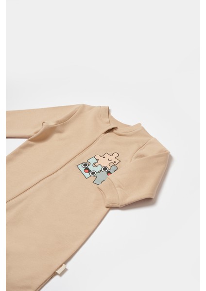 Unisex Bebek Pamuklu Bej Puzzle Desenli Tulum fiyatları