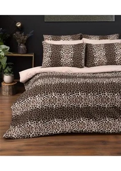 Tek Kişilik Nevresim Seti + Yastık Leopar Bej Kombinli