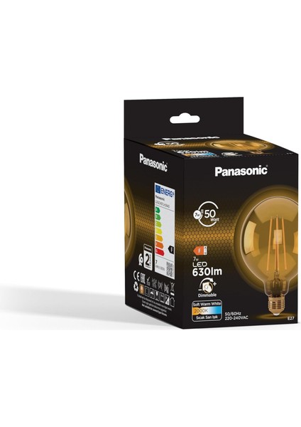 E27 Dim Edilebilir Filaman G125 Lamba 7W 630LM 2000K Gold