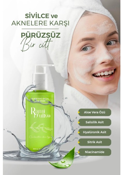 Arındırıcı Yüz Temizleme Jeli 200 ml - B3 Vitamini & Salisilik Asit İçeren Akne Karşıtı Cilt Bakım Jeli