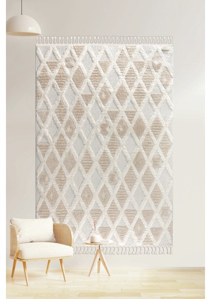 Mılan Krem Bej Yumuşak Bukleli ve Havlı Iskandinav Makine Dokuma Halı Oturma Odası Salon Mutfak Antre fiyatları