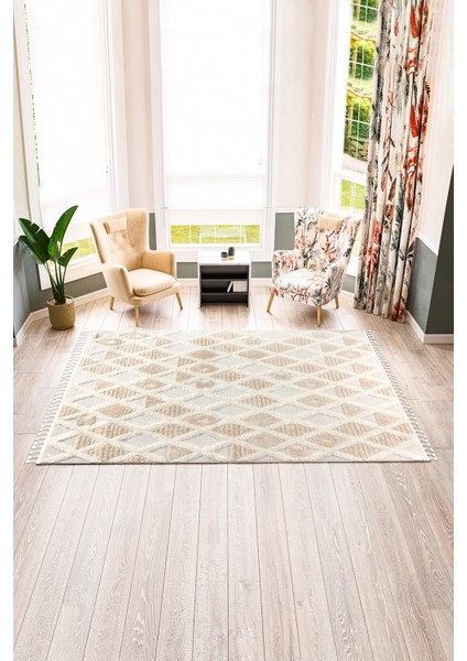 Mılan Krem Bej Yumuşak Bukleli ve Havlı Iskandinav Makine Dokuma Halı Oturma Odası Salon Mutfak Antre indirimleri