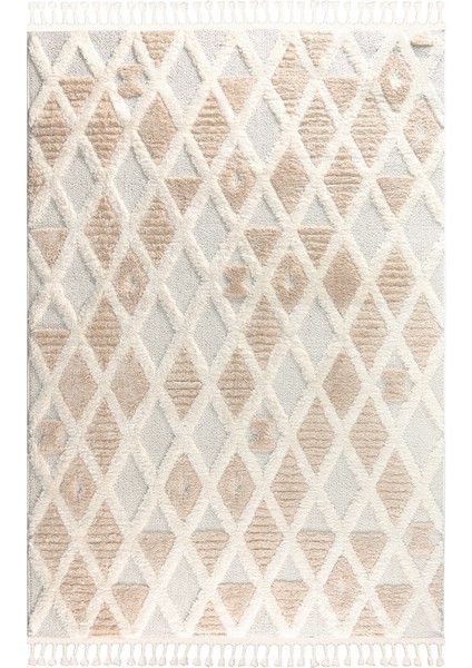 Mılan Krem Bej Yumuşak Bukleli ve Havlı Iskandinav Makine Dokuma Halı Oturma Odası Salon Mutfak Antre