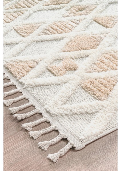 Mılan Krem Bej Yumuşak Bukleli ve Havlı Iskandinav Makine Dokuma Halı Oturma Odası Salon Mutfak Antre