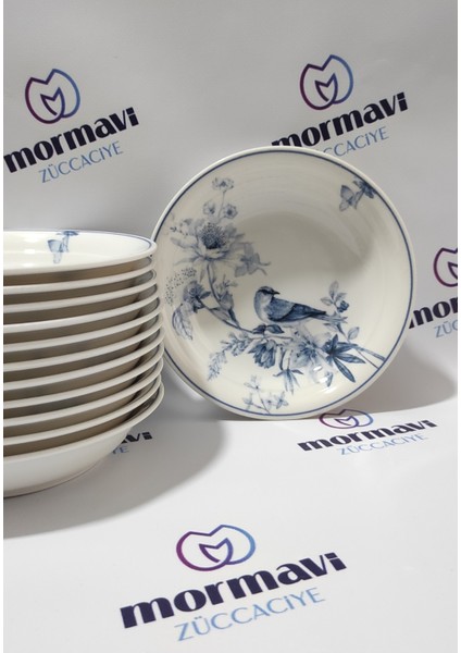 Porselen Kuş 12 Adet 19 cm (Büyük) Çukur Yemek Tabak fiyatları