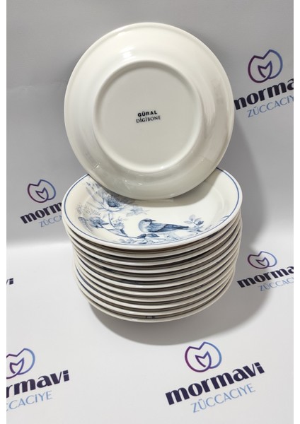 Porselen Kuş 12 Adet 19 cm (Büyük) Çukur Yemek Tabak modelleri