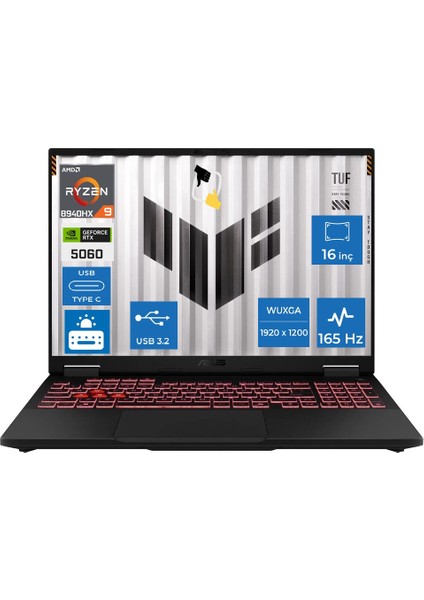 Tuf Gaming A16 FA608PM-RV010 Amd Ryzen 9 8940HX 64GB 1tb SSD RTX5060-8GB 115W Windows 11 Pro 16" 165Hz Wuxga Taşınabilir Bilgisayar+Snertech Çanta fiyatları