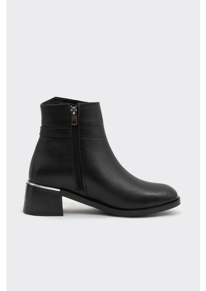 Hakiki Deri Kısa Topuklu Fermuarlı Kadın Bot