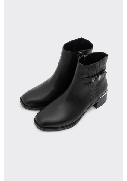 Hakiki Deri Kısa Topuklu Fermuarlı Kadın Bot modelleri