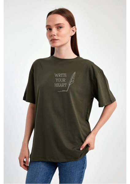 Unisex Oversize Baskılı Sıfır Yaka Tshirt