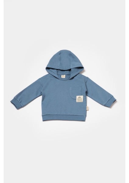 Erkek Bebek Pamuklu Mavi Kapüşonlu Eşofman Takımı - Cepli ve Lastikli fiyatları