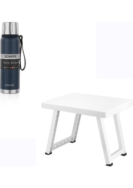 Çelik Termos 520 ml Lacivert Renk ve Katlanır Plastik Sehpa
