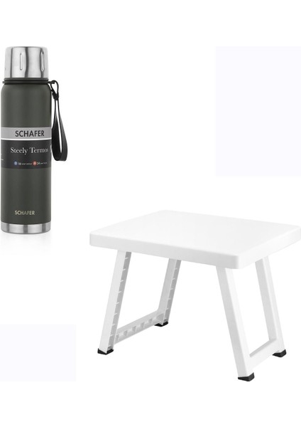 Çelik Termos 750 ml Yeşil Renk ve Plastik Kamp Sehpası